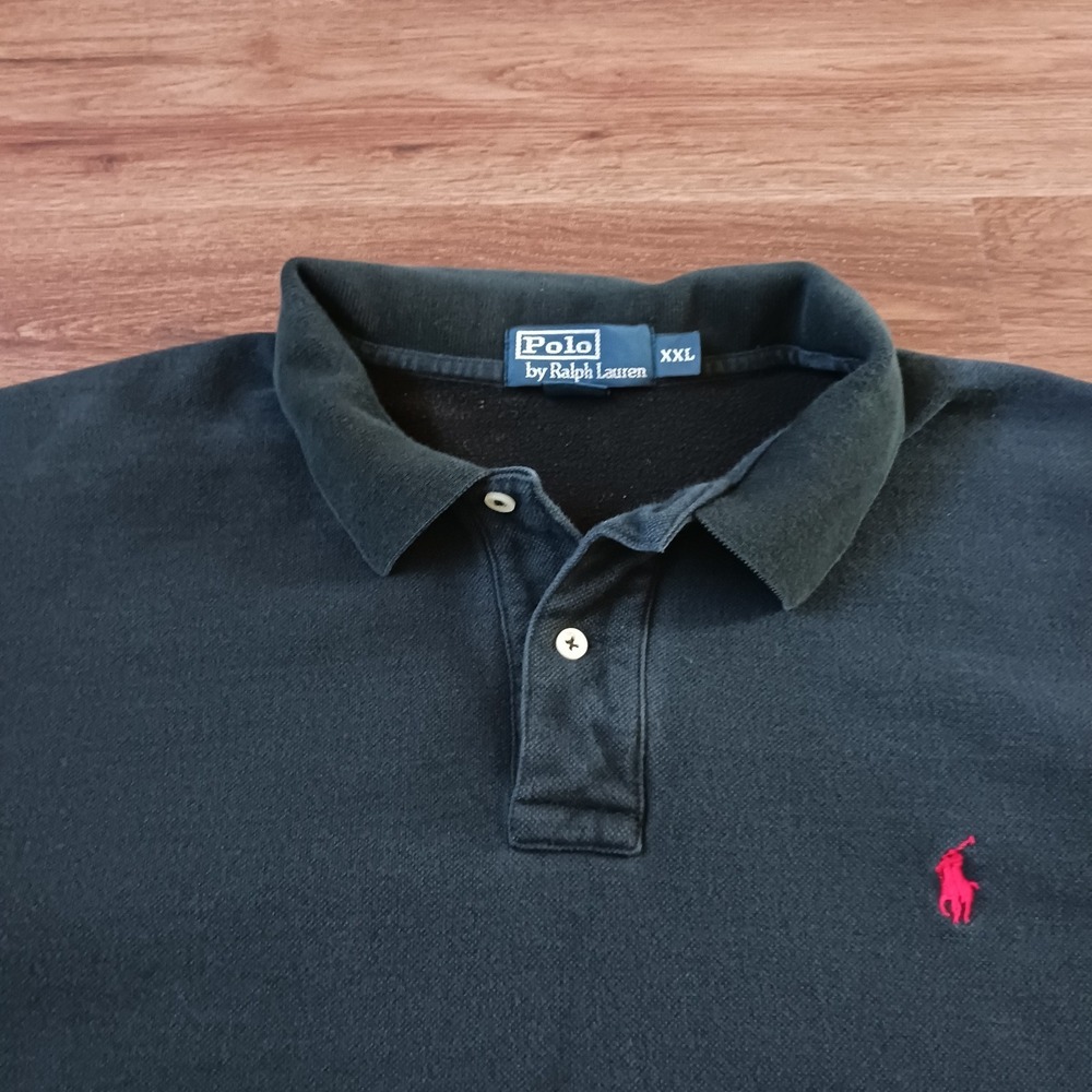 Vintage Ralph Lauren Polo Shirt Mens XXL‎ Black Pony Logo Long Sleeve Pique